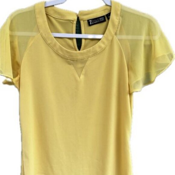 7th avenue design‎ studio new york co Yellow Blouse size S, Scalloped Sleeves - Picture 1 of 16